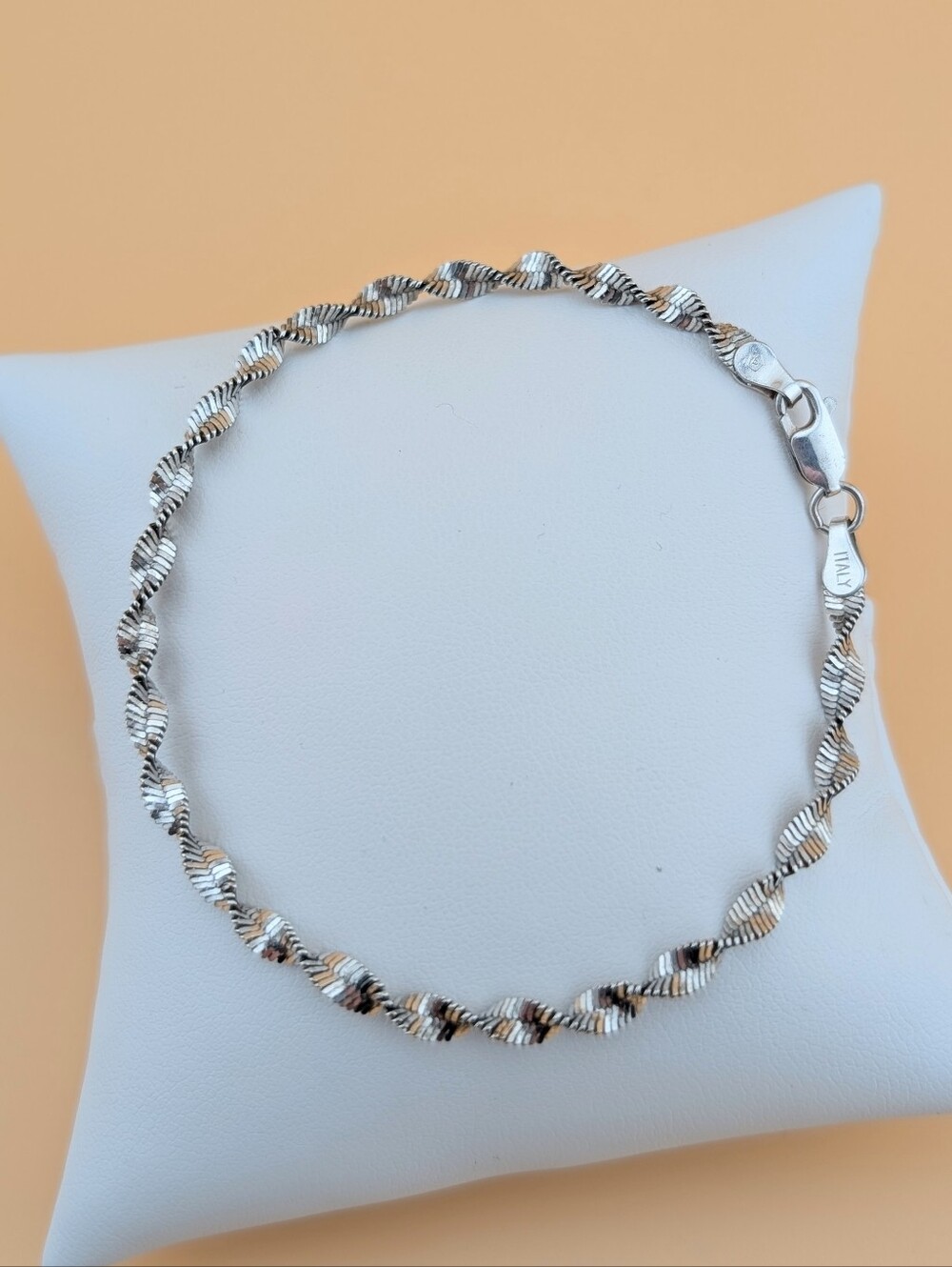 Vintage 925 Sterling Silver Italian Twisted Herringbone Chain Bracelet